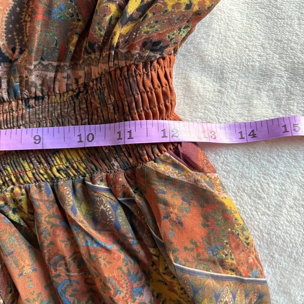 NWT Bluivy Multicolored Patchwork Paisley Long Sleeve Short Romper Smocked Waist - Picture 13 of 17